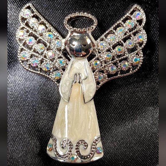 Rare Find Monet Enameled Brooch With Aurora Borealis Cyrstals in Wings - Picture 1 of 5